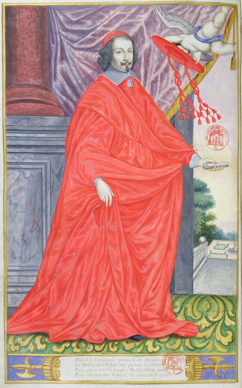 Kardinál Mazarin, ilustrace z Panegyrics of the Illustrious Men of Our Century od Puget de la Serre, 1655 od French School