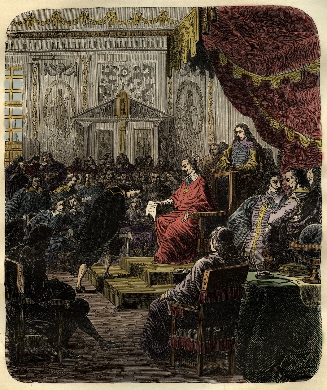 Kardinál Richelieu zakládající Academie Francaise od French School
