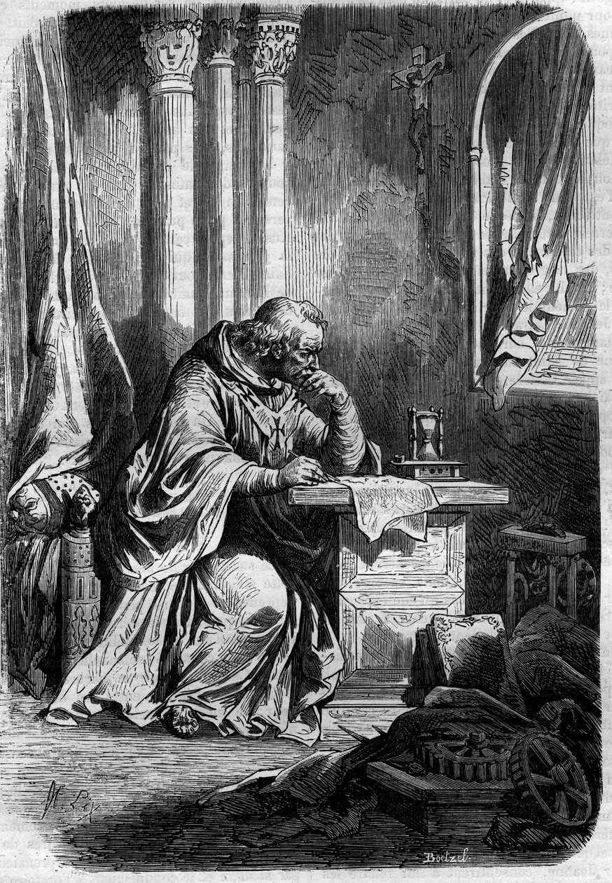 Kardinální milenec papeže Jeanne (papež v letech 855 až 858). Rytina do „Historie papežů-králů-královen-a-císařů v průběhu staletí““ od Maurice Lachatre od French School