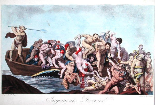 Karikatura zobrazující Napoleona (1769-1821) při posledním soudu, kolem roku 1815 (barevné lito) od French School