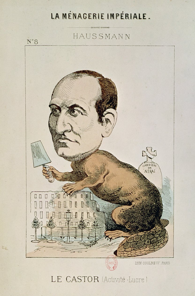 Karikatura barona Georgese Eugena Haussmanna (1809-91) jako bobra, z 