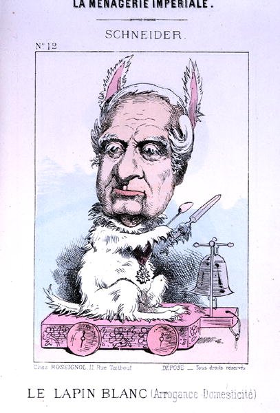 Karikatura Eugena Schneidera (1805-75) před rokem 1870 (barevná litografie) od French School