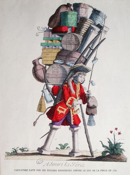 Karikatura Henri Jacques Nompar de Caumont (1675-1726), 5. vévoda de la Force, vytvořená 