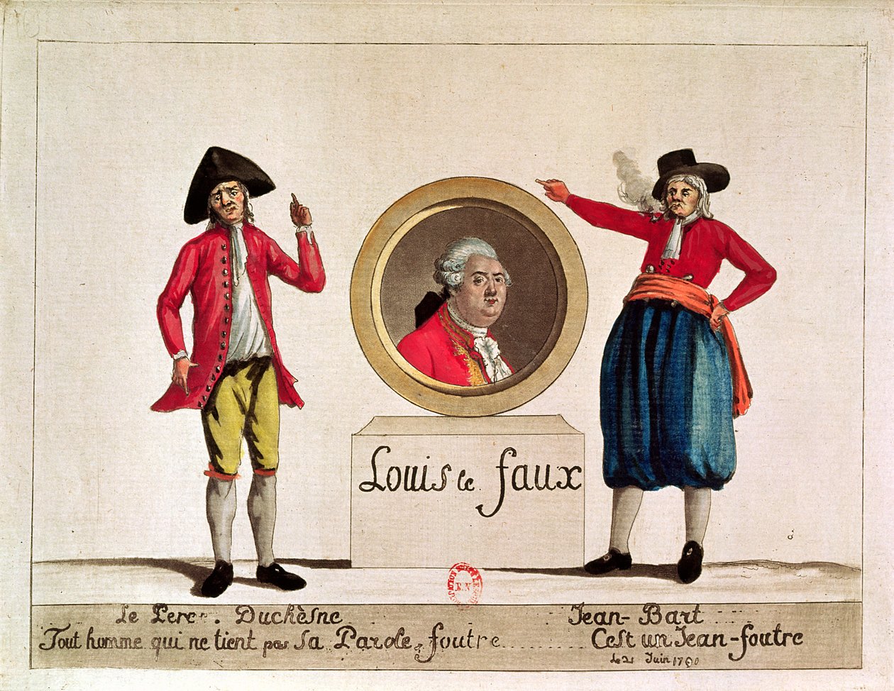 Karikatura Ludvíka XVI., Louis le Faux, z Le Pere Duchesne, červen 1791 od French School