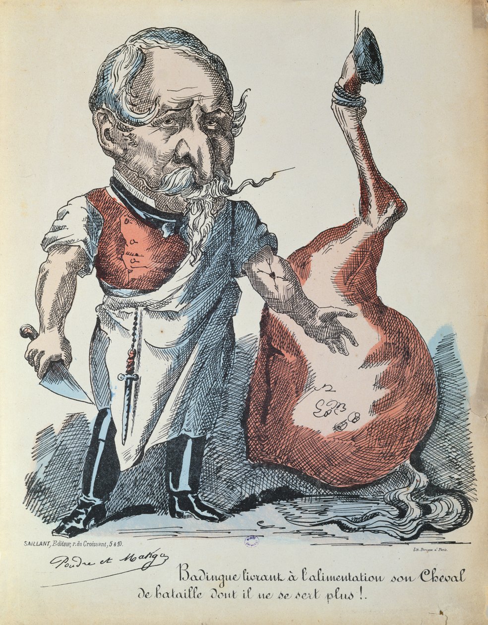Karikatura Napoleona III. (1808-73) jako koňského řezníka během obléhání Paříže, 1870 od French School
