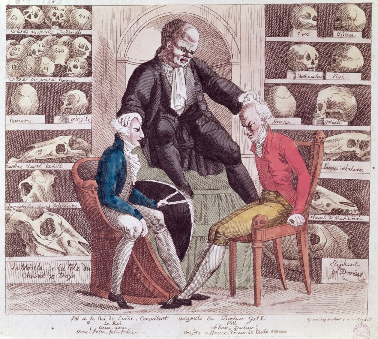 Karikatura Williama Pitta mladšího (1759-1806) a Gustava IV Adolfa (1778-1837) na návštěvě u s. Franze Josepha Galla (1758-1828) 1806 od French School