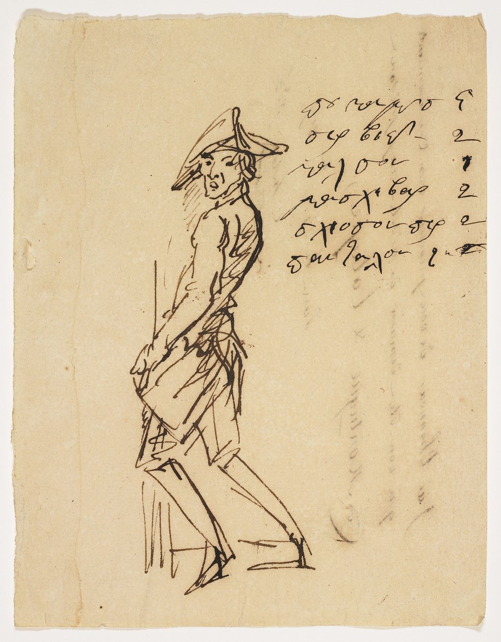 Karikatura mladého vojáka, 1809 (pero a hnědý inkoust na papíře) od French School