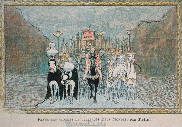Karikatura francouzského literárního kritika, Ferdinand Brunetiere (1849-1906), kolem 1900 (barevné lito) od French School