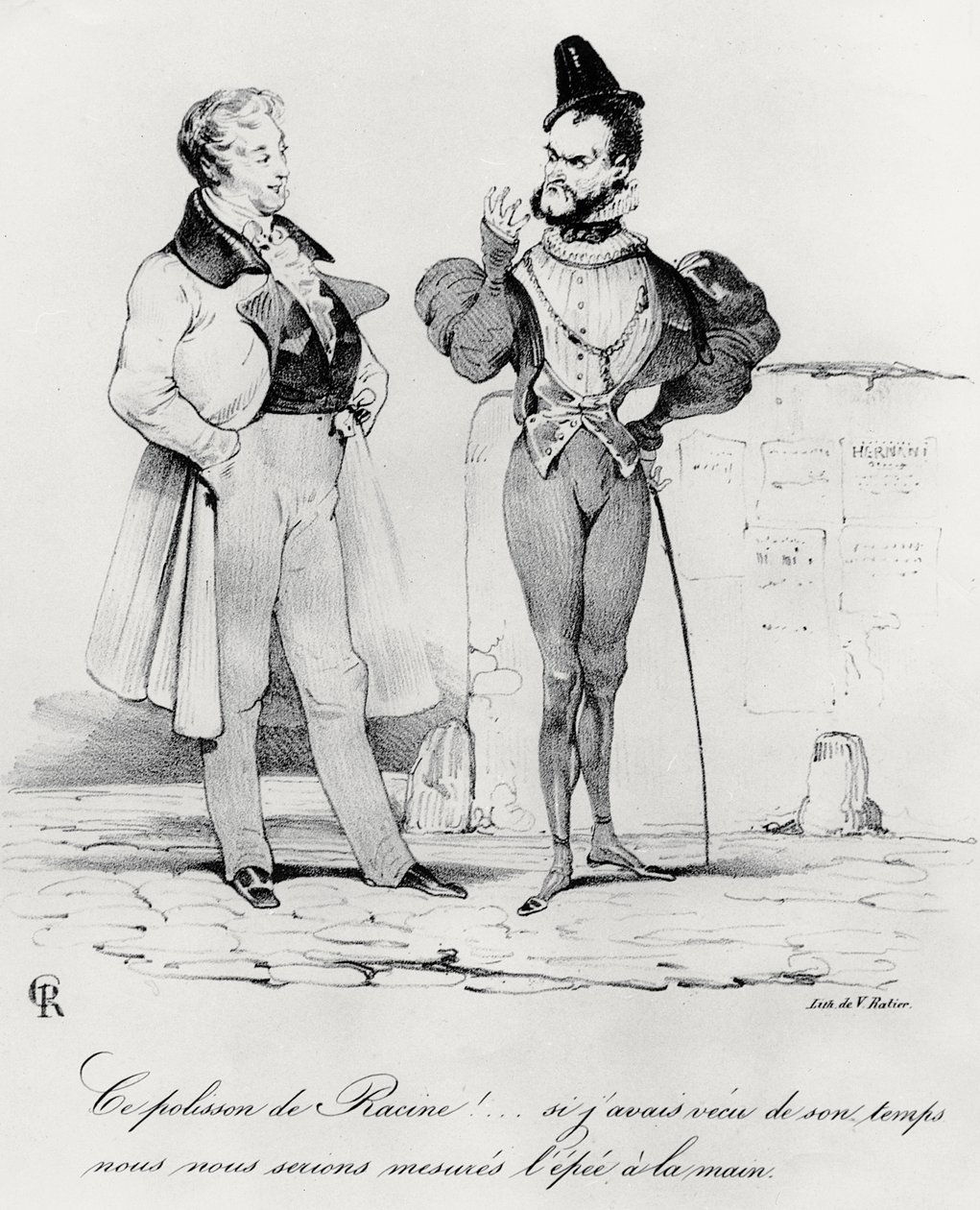 Karikatura romantických dramat v době Hernaniho od Victora Huga 1802-85 (1829) od French School