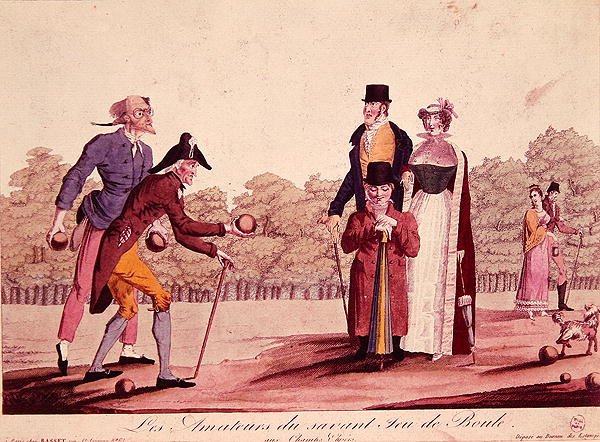 Karikatura mísové hry (Le Jeu de Boules), začátek devatenáctého století (barva lito) od French School