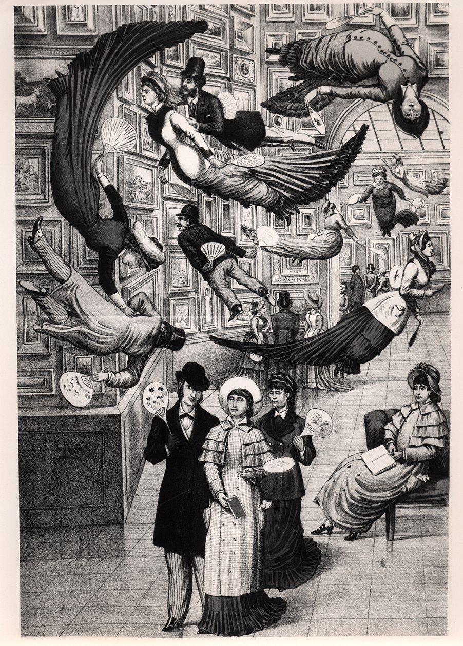 Karikatura návštěvníků pařížského salonu z roku 1880 od French School