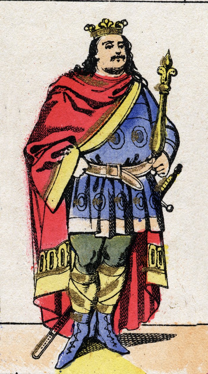 Karolinská dynastie: Portrét Karla III. Le Gros (839-888) krále Franků v letech 881 až 887. Epinal zobrazování z konce 19. století. Soukromá sbírka. od French School
