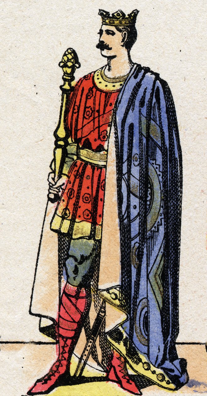 Karolinská dynastie: Portrét Karla II. Holohlavého (823-877), krále Franků v letech 840 až 877. Epinal zobrazení z konce 19. století. Soukromá sbírka. od French School