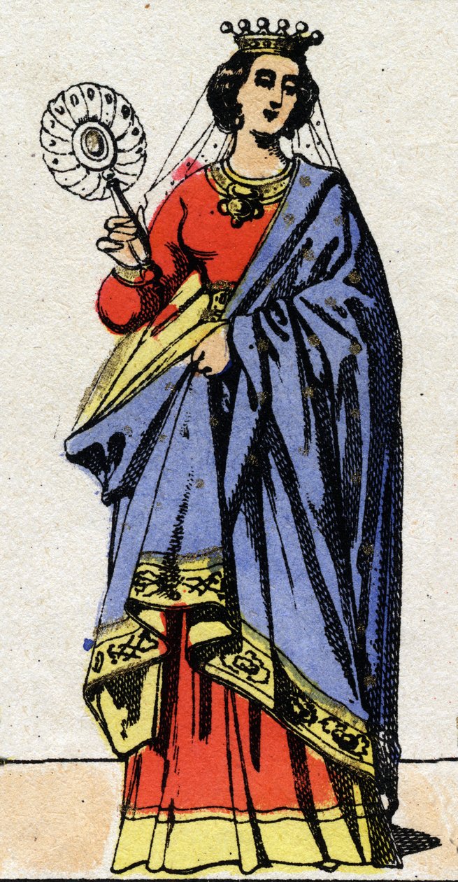 Karolinská dynastie: Portrét Edwige z Wessexu (Edgiva, Otgiva, Ogive, cca 903-951) Královna franků manželka Karla III., zvaného Prostá (879-929). Epinal zobrazování z konce 19. století. Soukromá sbírka. od French School