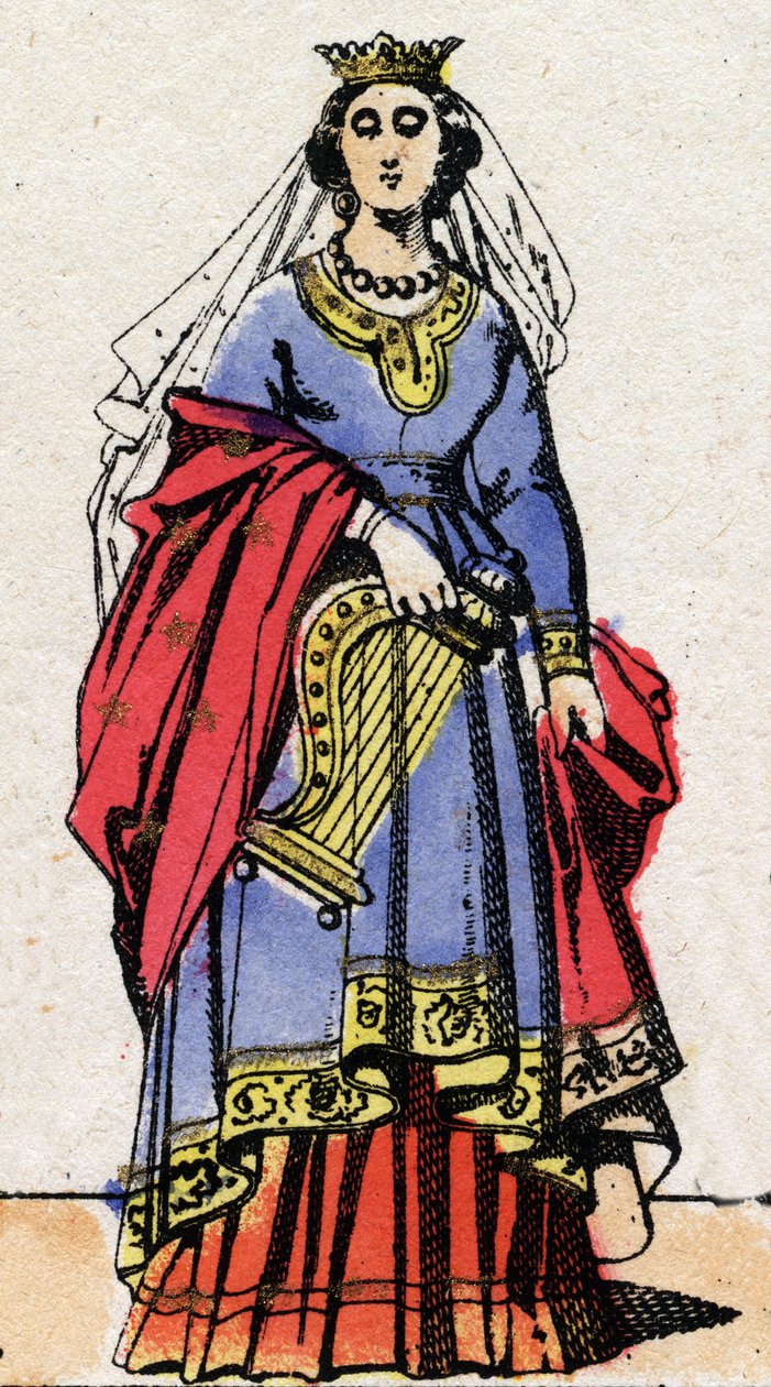 Karolinská dynastie: Portrét Emmy Francouzské (894-934), manželky Raoula Francouzského (v. 890-936). Epinal zobrazování z konce 19. století. Soukromá sbírka. od French School