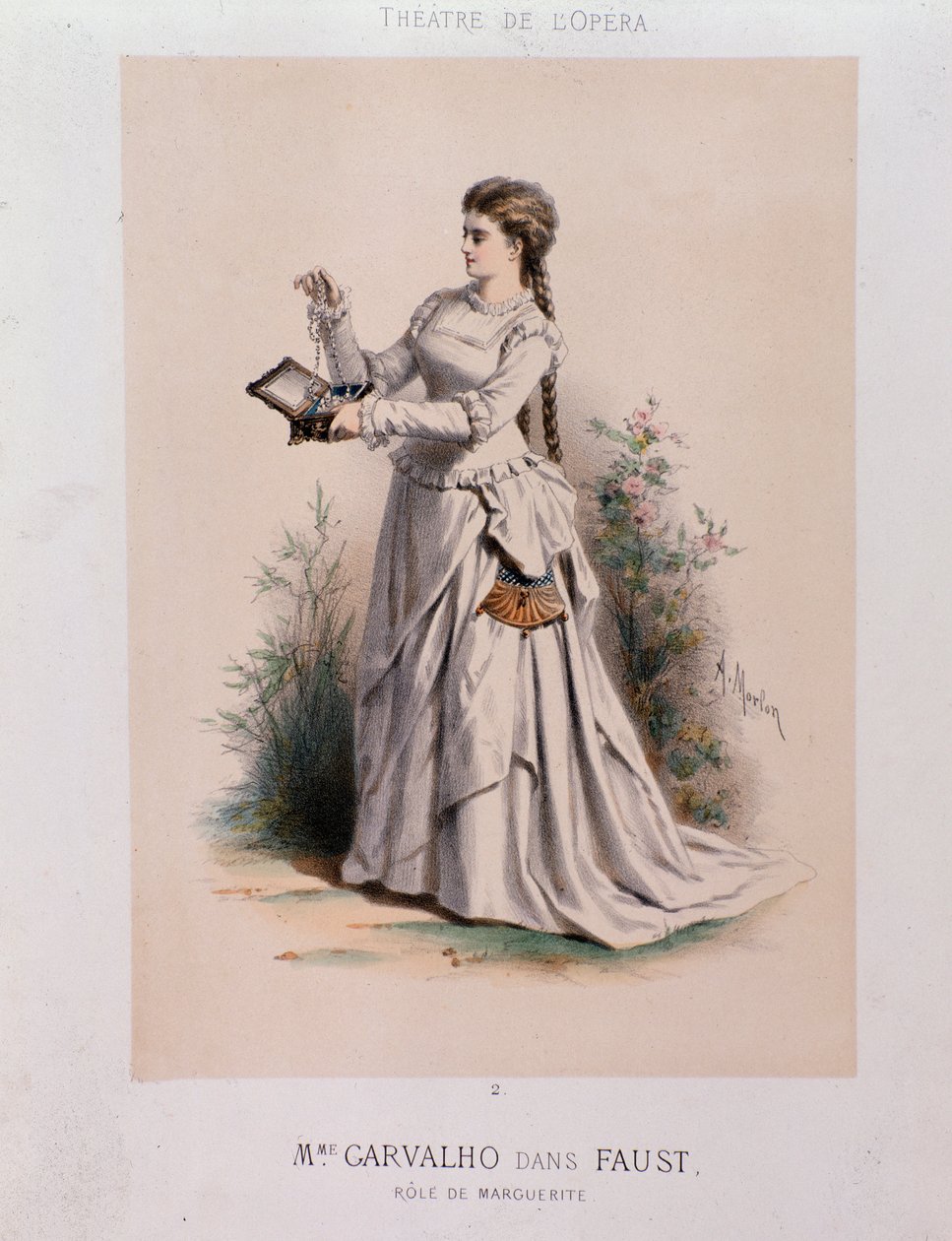Carolyne Carvalho (1827-1895) francouzská sopranistka hraje Margheritu ve Faustovi od Charlese Gounoda (1818-1893) od French School