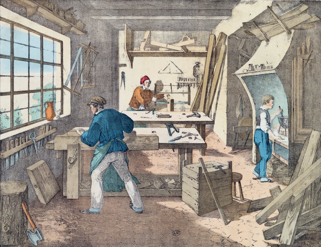 Tesařská dílna, c.1860 od French School