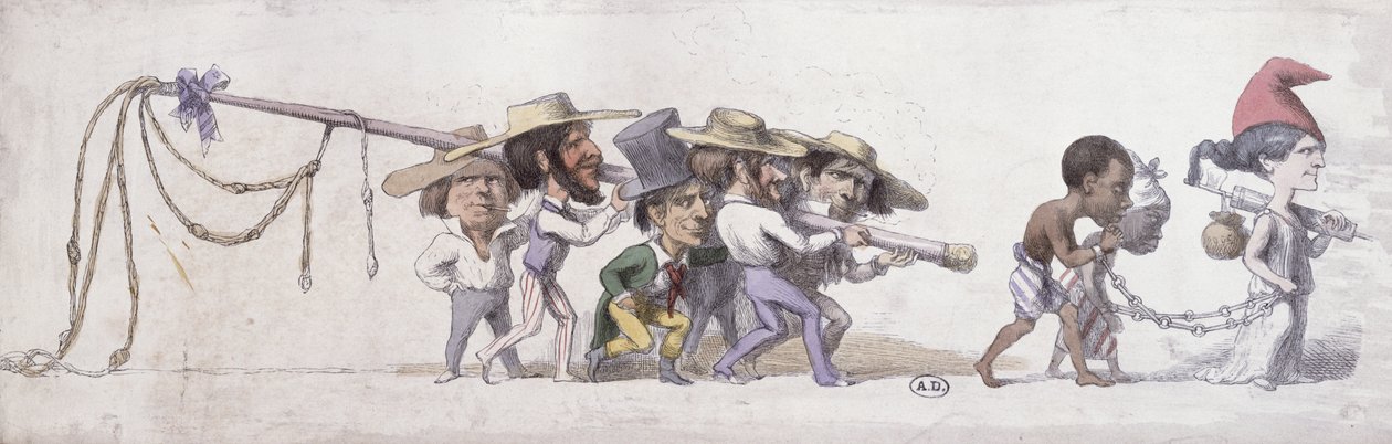 Kreslený film zobrazující Francii jako obchodníka s otroky ve svých koloniích, kolem 1845-48 (pero, inkoust a akvarel na papíře) od French School