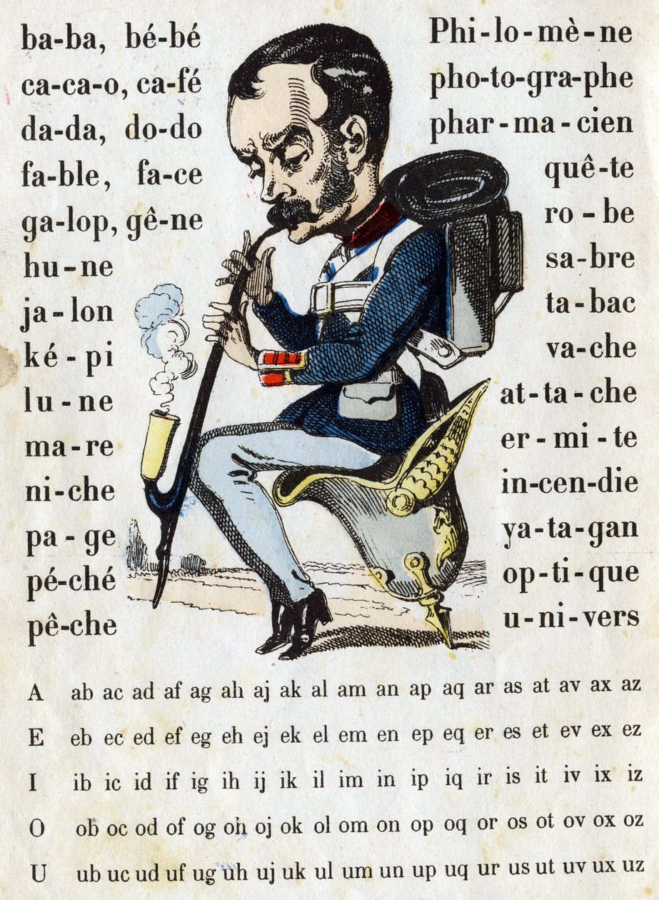 Kreslený v obleku pruské bitevní lodi. ABC military (abeceda - abeceda). Zobrazování Epinalu od French School