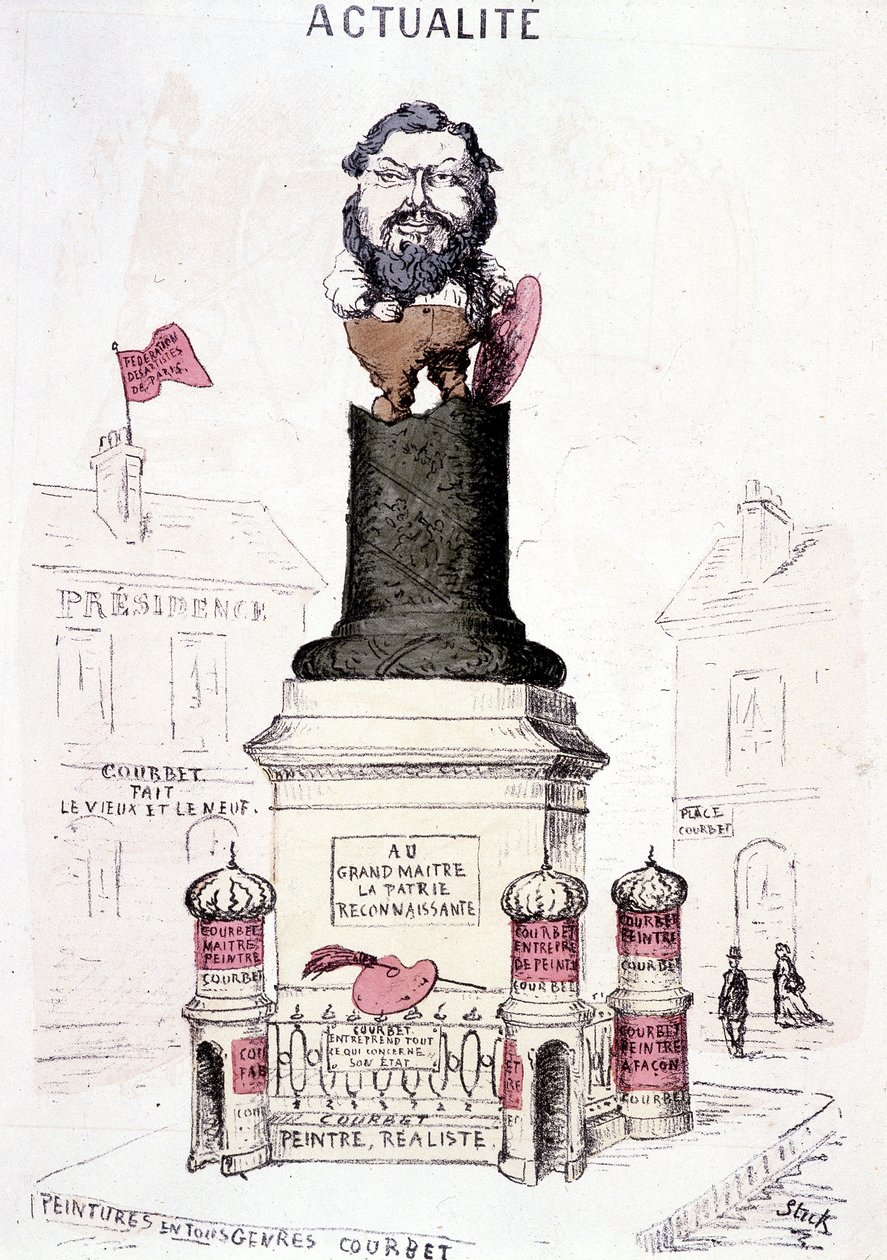 Karikatura Courbeta v soše na zkrácené základně sloupu Vendôme. od French School