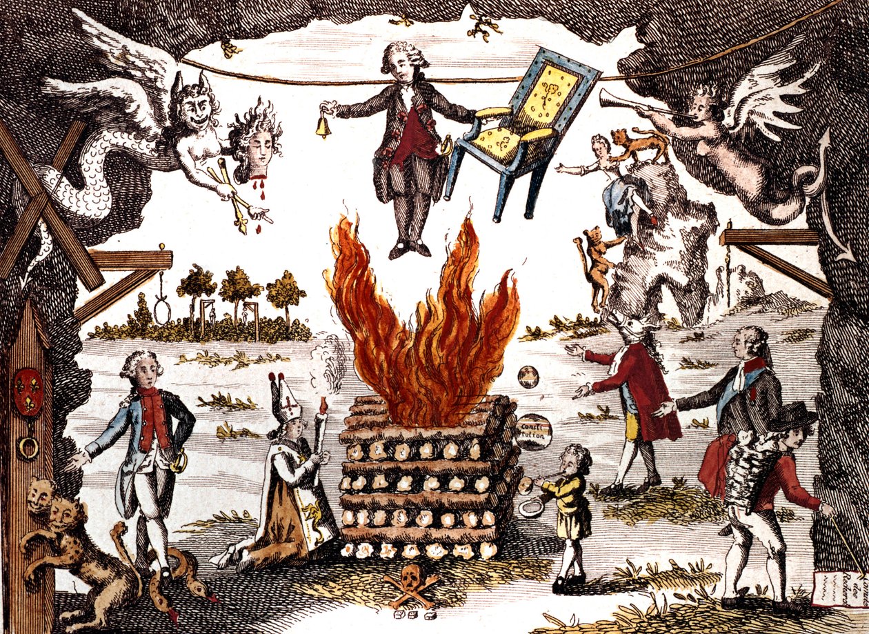 Cartoon of Mirabeau, předsedající klubu Jacobin, 1789 od French School
