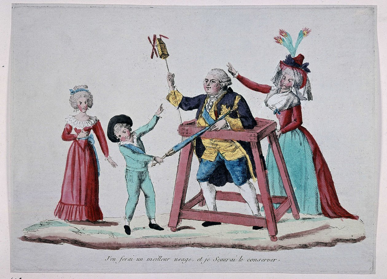 Karikatura o královské rodině (Ludvík XVI. a Marie Antoinetta se svými dětmi) během francouzské revoluce, cca 1790 - Musee Carnavalet od French School