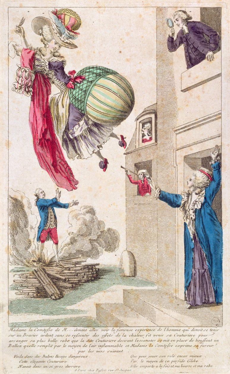Kreslený zesměšňující módu a balonování, c.1783-4 od French School