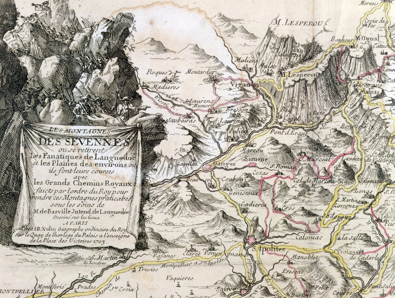 Kartuše z mapy regionu Cevennes, 1703 od French School