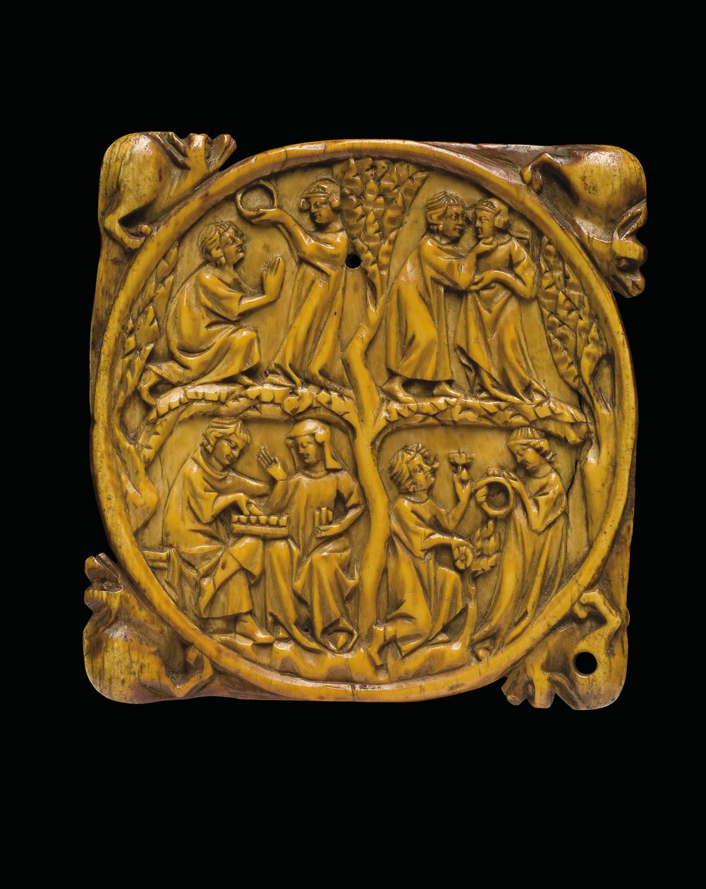 Vyřezávaný kryt pouzdra na zrcadlo, Paříž, cca 1310-20 od French School