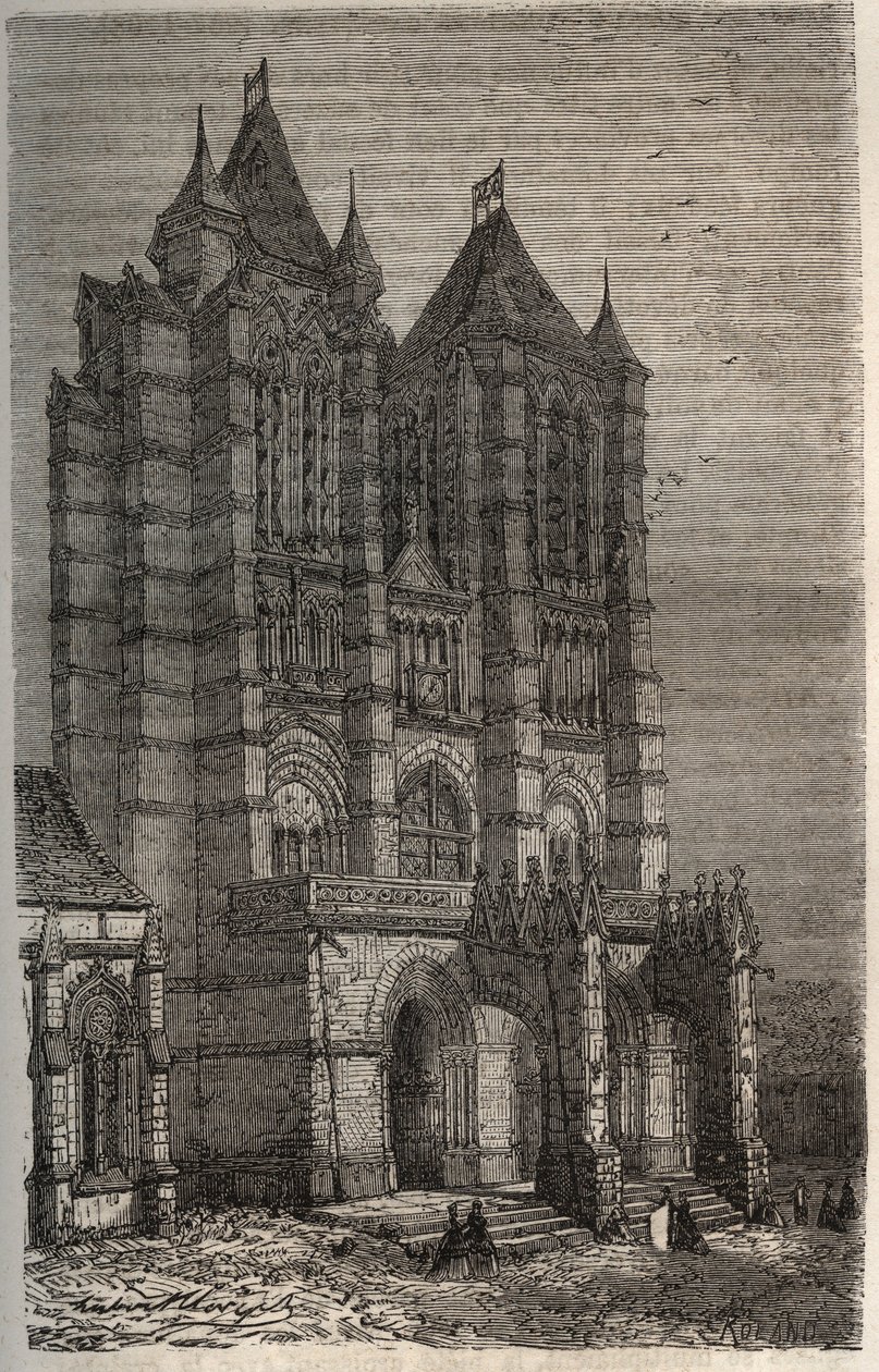 Cathedrale Notre-Dame de Noyon v Oise, Pikardie - rytina v „Histoire de France““ od Victora Duruye (1811-1894) - 1882 od French School