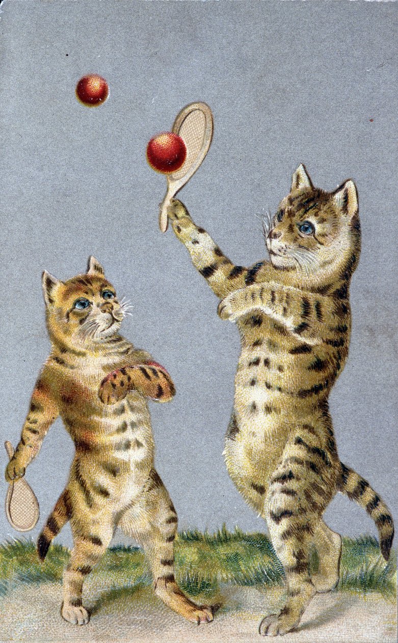 Kočky hrající tenis - pohlednice počátku 20. století. od French School