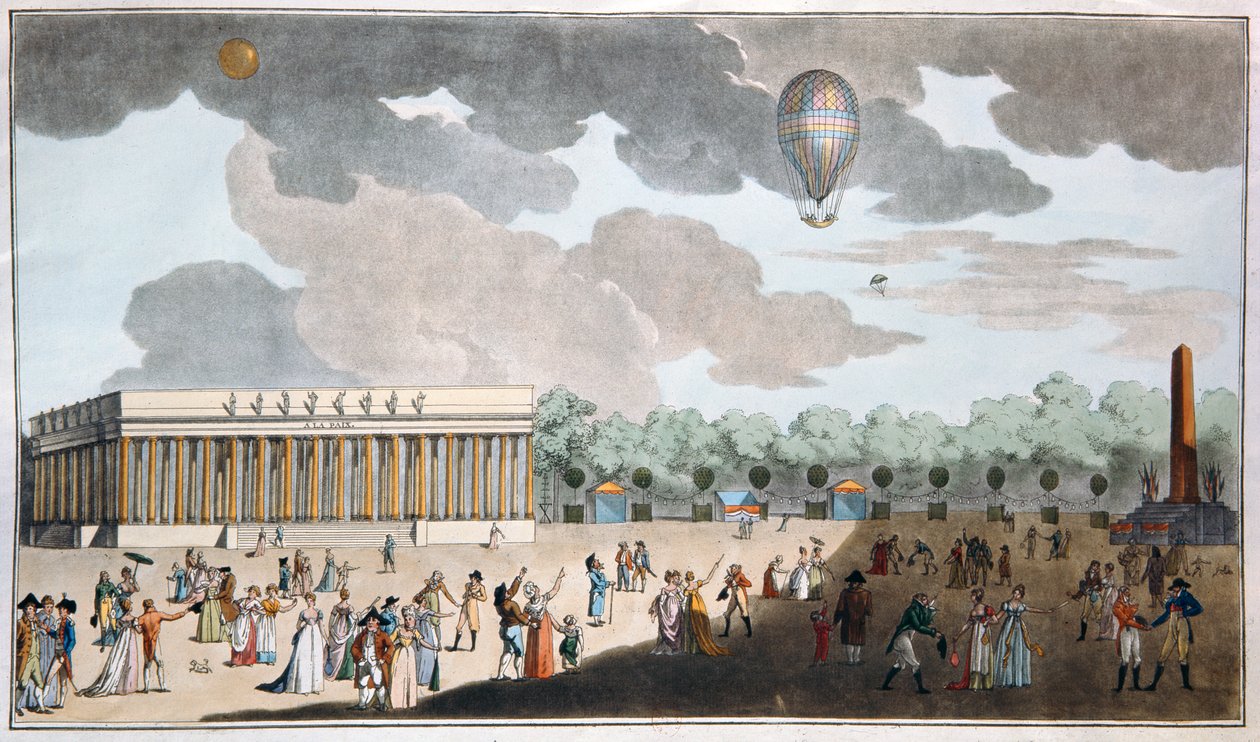 Oslava Dne Bastily, 14. července na Champs Elysees v Paříži v roce 1801 (ručně kolorovaná akvatinta) od French School