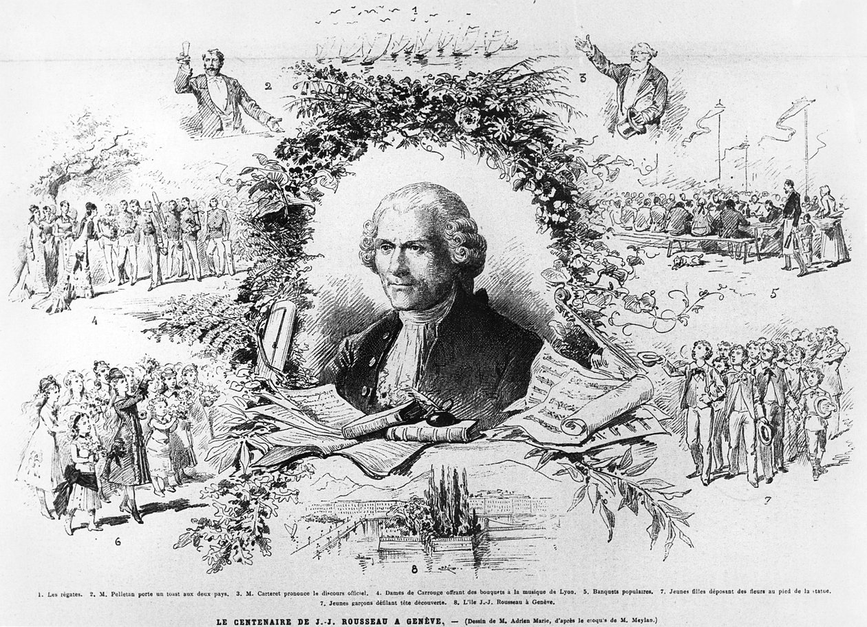 Oslavy v Ženevě na oslavu stého výročí smrti Jean-Jacquese Rousseaua, ilustrace z Le Monde Illustree, 1878 od French School
