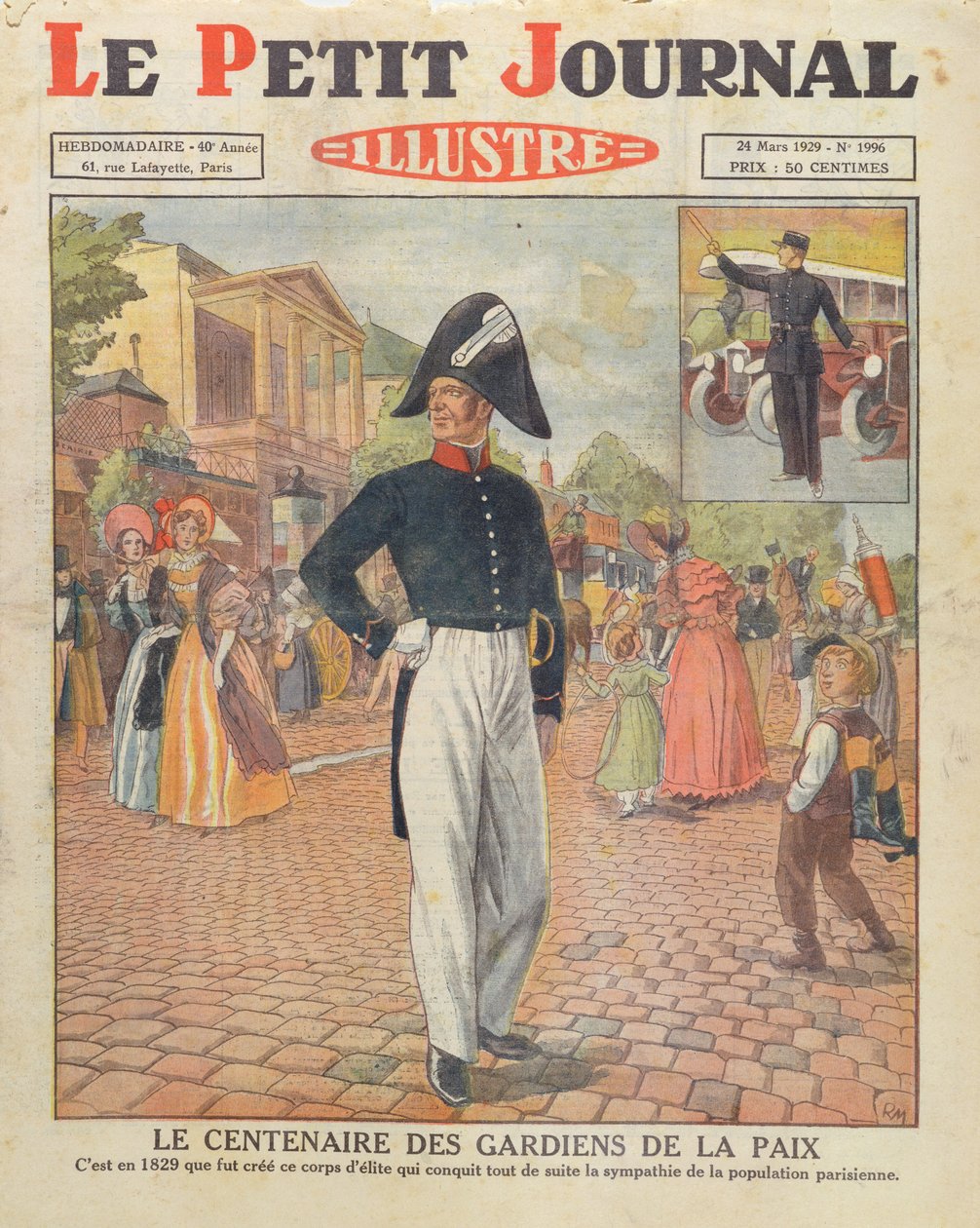 Stoleté výročí Gardiens de la Paix, titulní ilustrace Le Petit Journal, 24. března 1929 od French School
