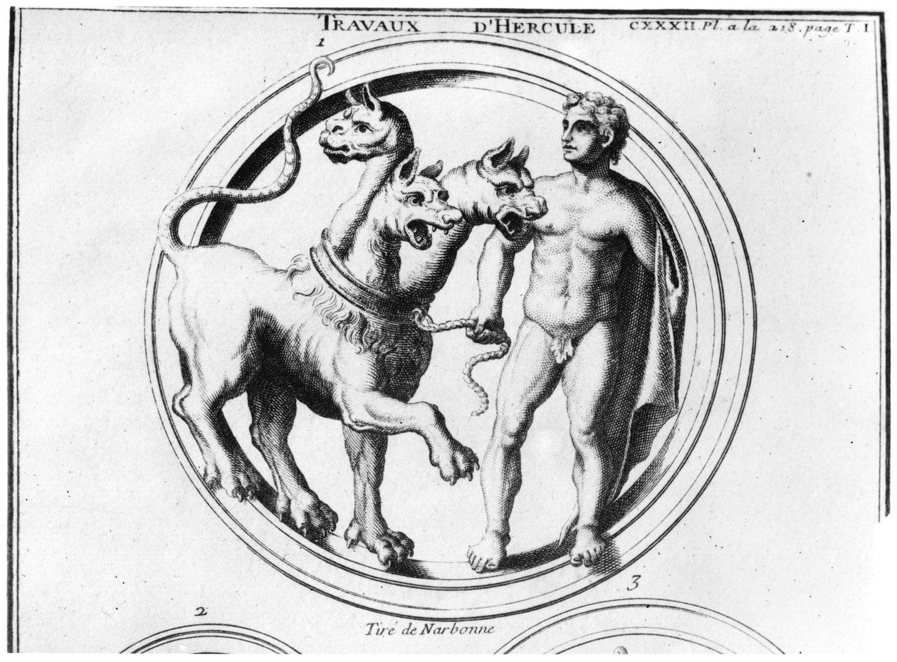 Cerberus zkrocený Herkulem od French School