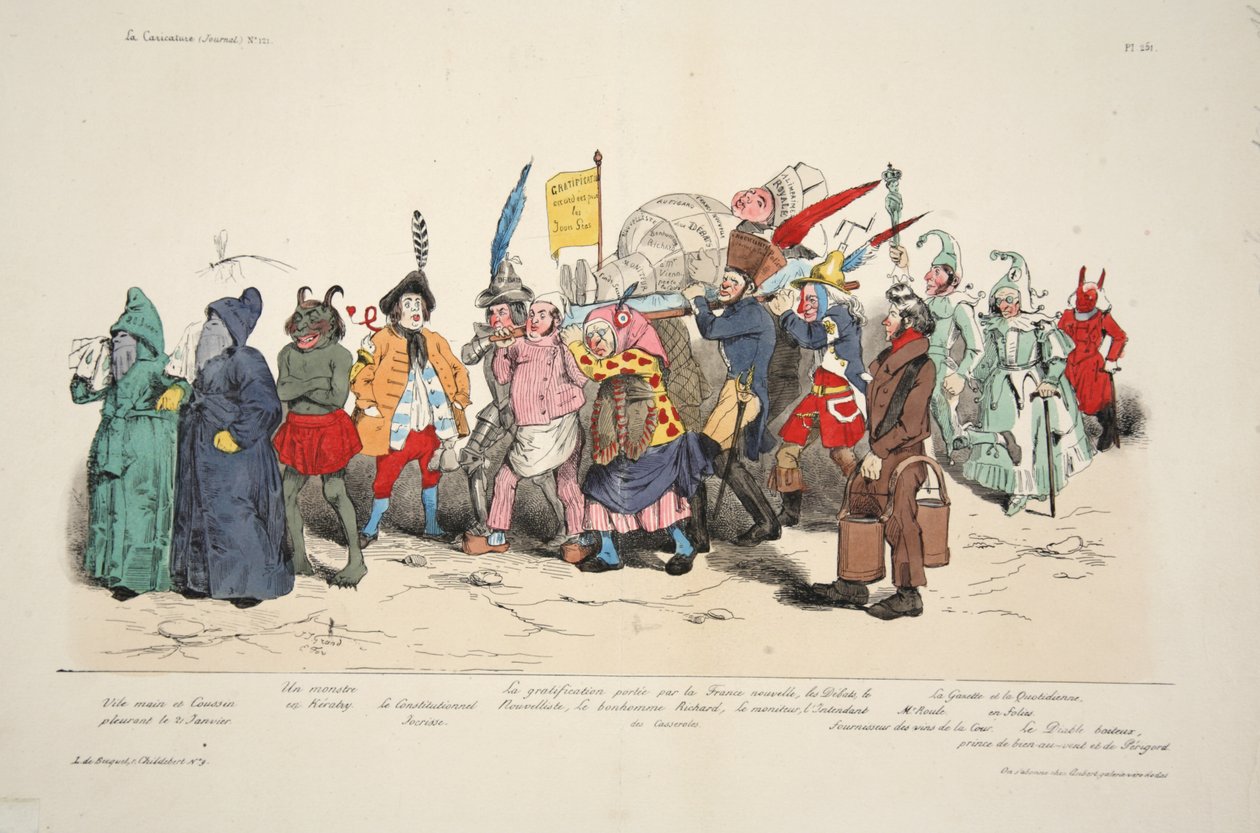 Politický popelářský obřad, z La Caricature, hospoda. 1833 (ručně kolorovaná litografie) od French School