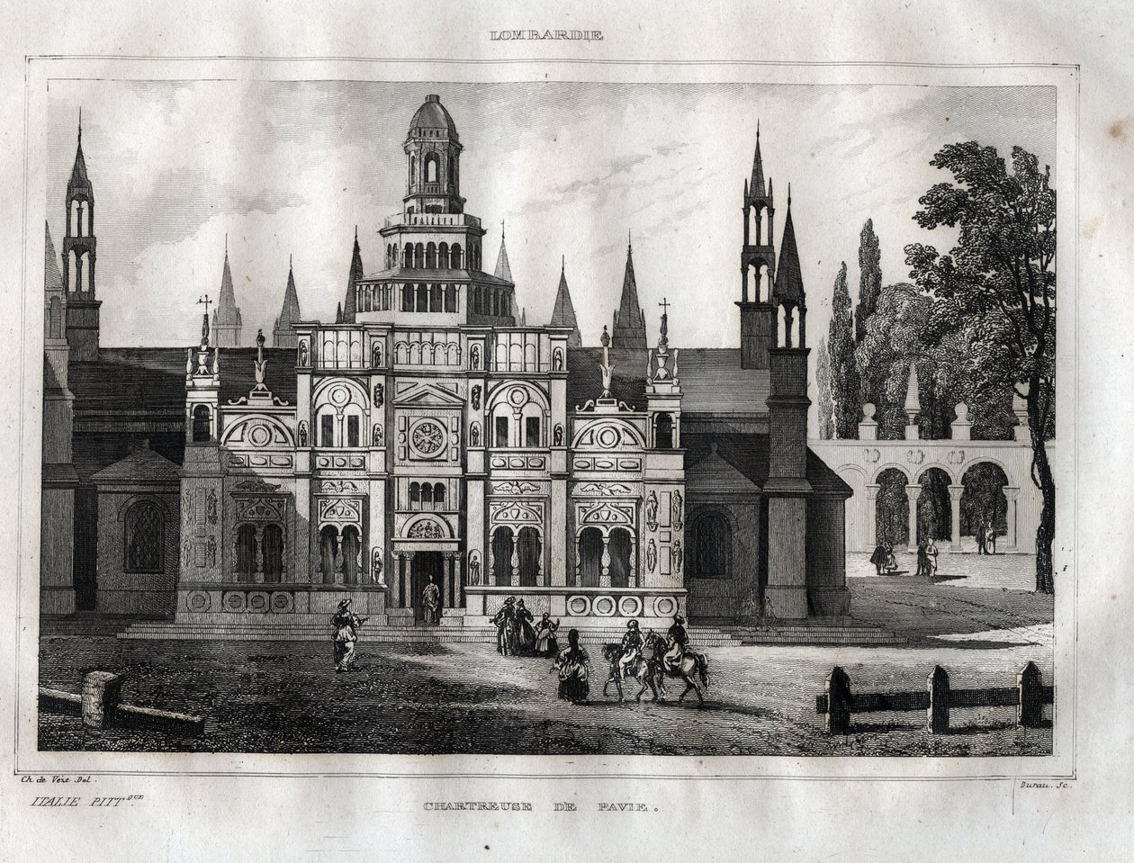 Certosa di Pavia - Chartreuse of Pavia - Rytina z „“ Malebné Itálie”” od M. de Norvins, Ch. Nodier 1834-1836. od French School
