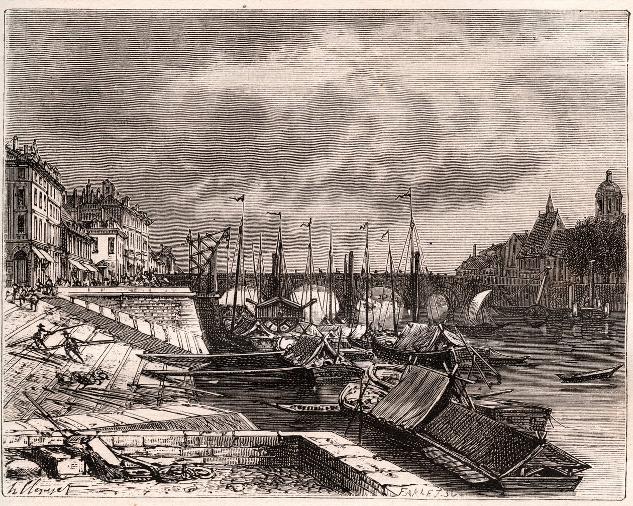 Chalon-sur-Saone (Chalon sur Saone) - Saone-et-Loire - rytina v „La France illustrée: geografie, historie, statistická správa“ od V.-A. Sladově hnědá. 1884 od French School