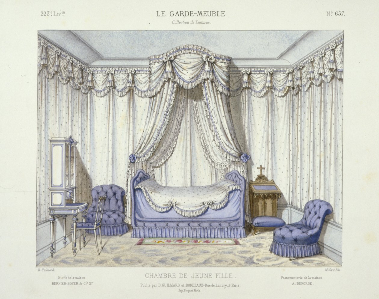 Chambre de Jeune Fille, z knihy Le Garde-Meuble, Pub. Paris, cca 1890 (barevná litografie) od French School