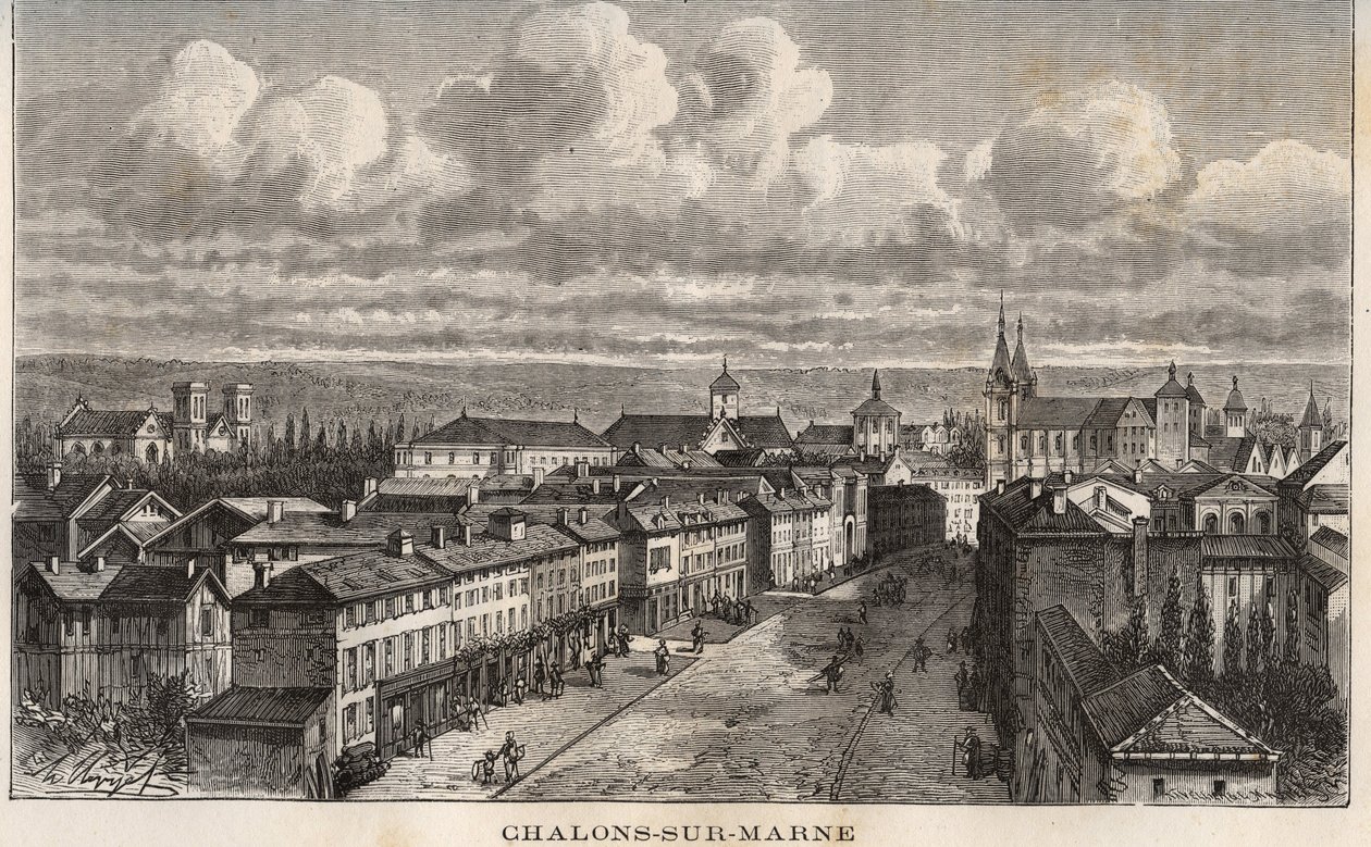 Champagne-Ardenne (Champagne Ardenne), Marne (51), Chalons sur Marne (Chalons-sur-Marne) (současné Chalons en Champagne, Chalons-en-Champagne) - rytina v „France illustrée: geografie, historie, statistická správa“ od V.A. slad-hnědá. 1884 od French School