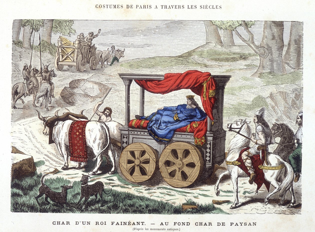 Char líného krále a vůz rolníka - v „Paříži v průběhu staletí““ 1881 od French School