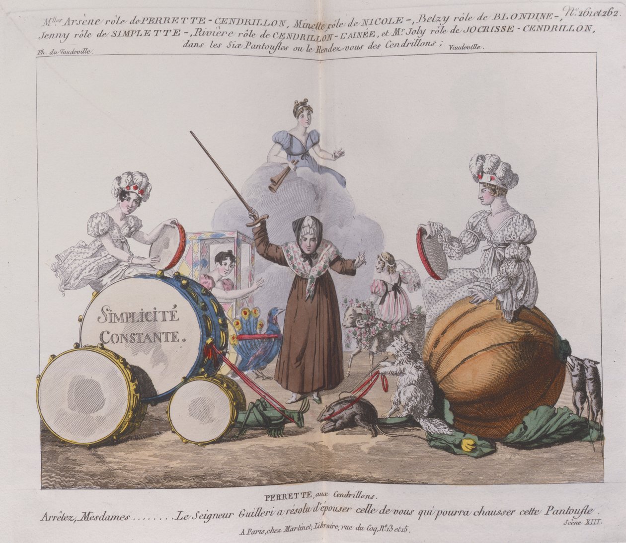 Postavy z frašky The Six Slippers or Rendez-vous of Cinderellas, c.1810 od French School