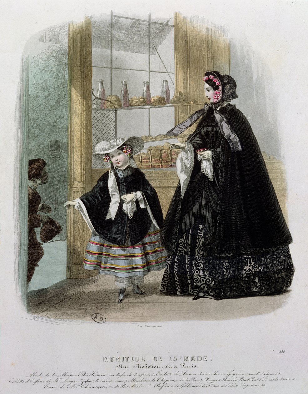 Charita v cukrárně, ilustrace z Moniteur de la Mode, 1852 (barevná rytina) od French School