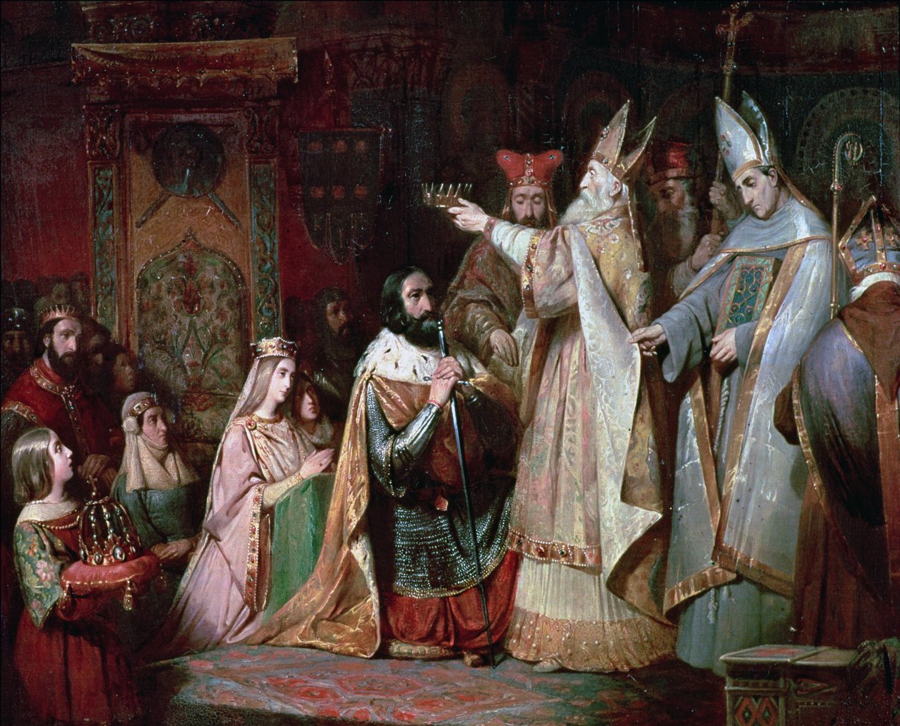 Karel Veliký (747-814) korunován králem Itálie v roce 774 (olej na plátně) od French School