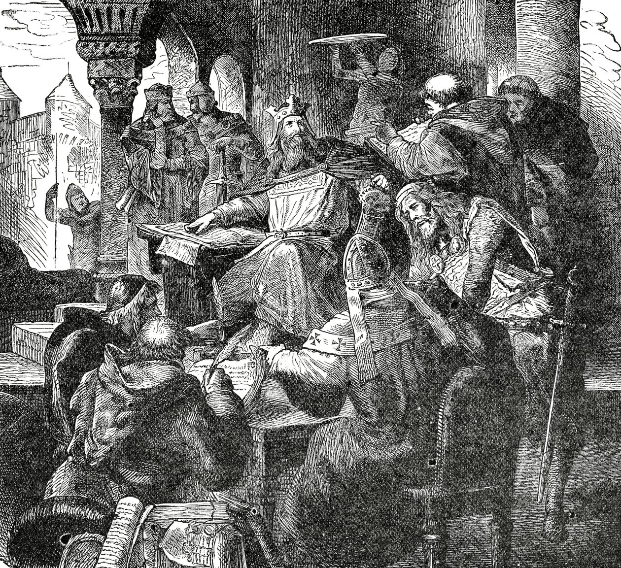 Karel Veliký se žáky a učiteli jeho palácové školy v Cáchách, kolem roku 1890 od French School