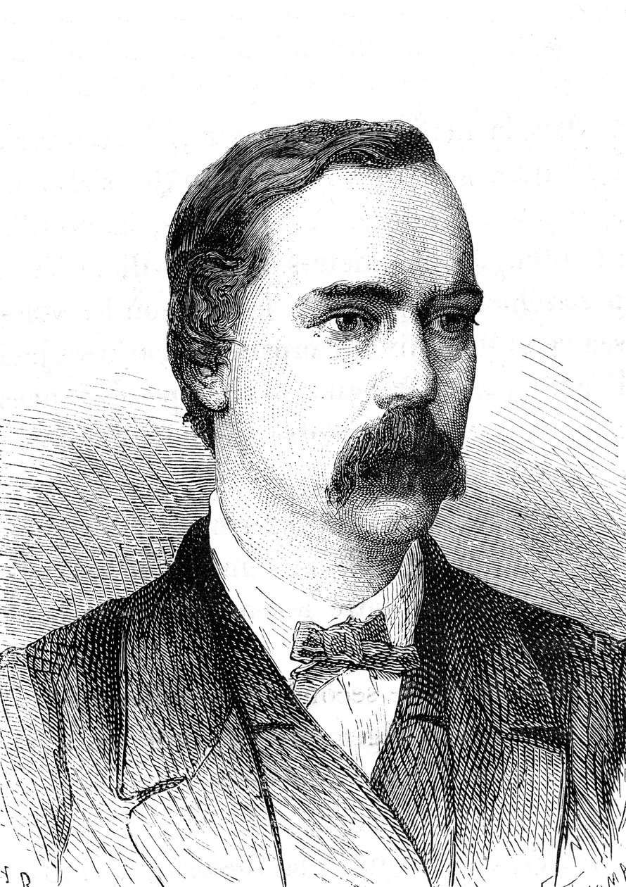 Charles BRIGHT (1832-1888), anglický inženýr, instalace transatlantického telegrafického kabelu. Rytina 1868 od French School