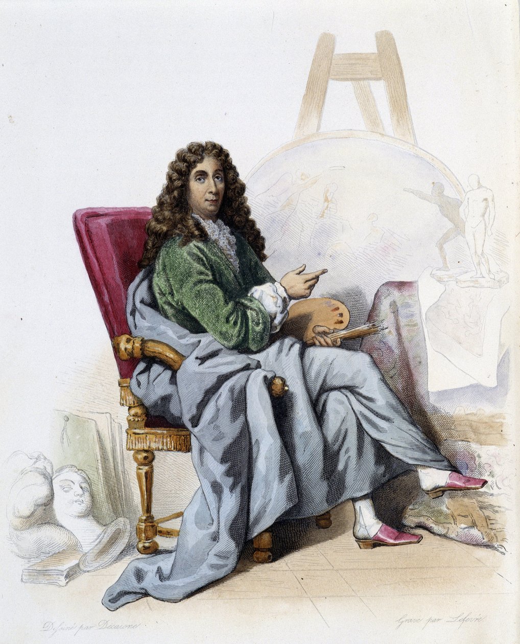 Charles Lebrun (Le Brun) (1619-1690) francouzský malíř a dekoratér - v „“Le Plutarque francais““, od Mennechet, Paříž od French School