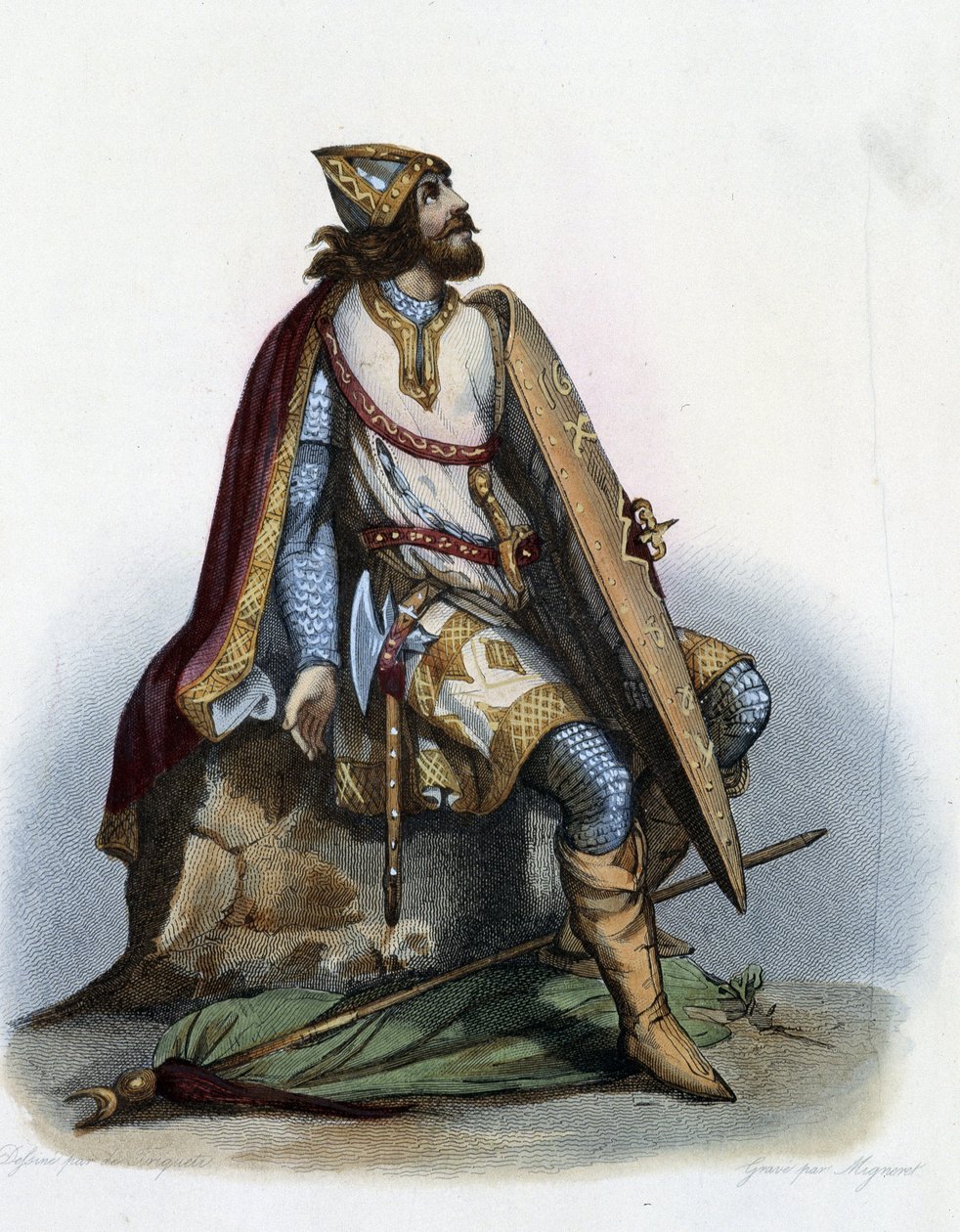 Charles Martel (688-741) vévoda z Austrálie – v „“ Le Plutarque francais “, od Mennechet, Paříž od French School