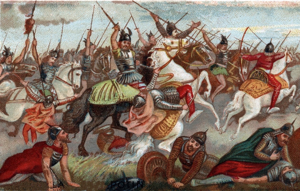 Charles Martel zatýkání muslimů v bitvě u Poitiers v roce 732. Chromolitografie 19. století. od French School