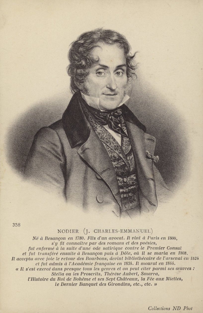 Charles Nodier (1780-1844), francouzský prozaik a povídkář (litografie) od French School